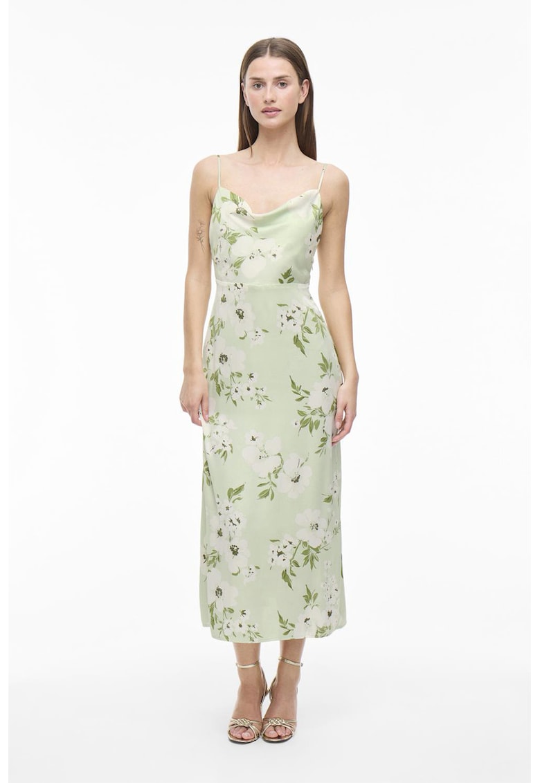 Rochie-furou midi cu aspect de satin - Alb/Verde