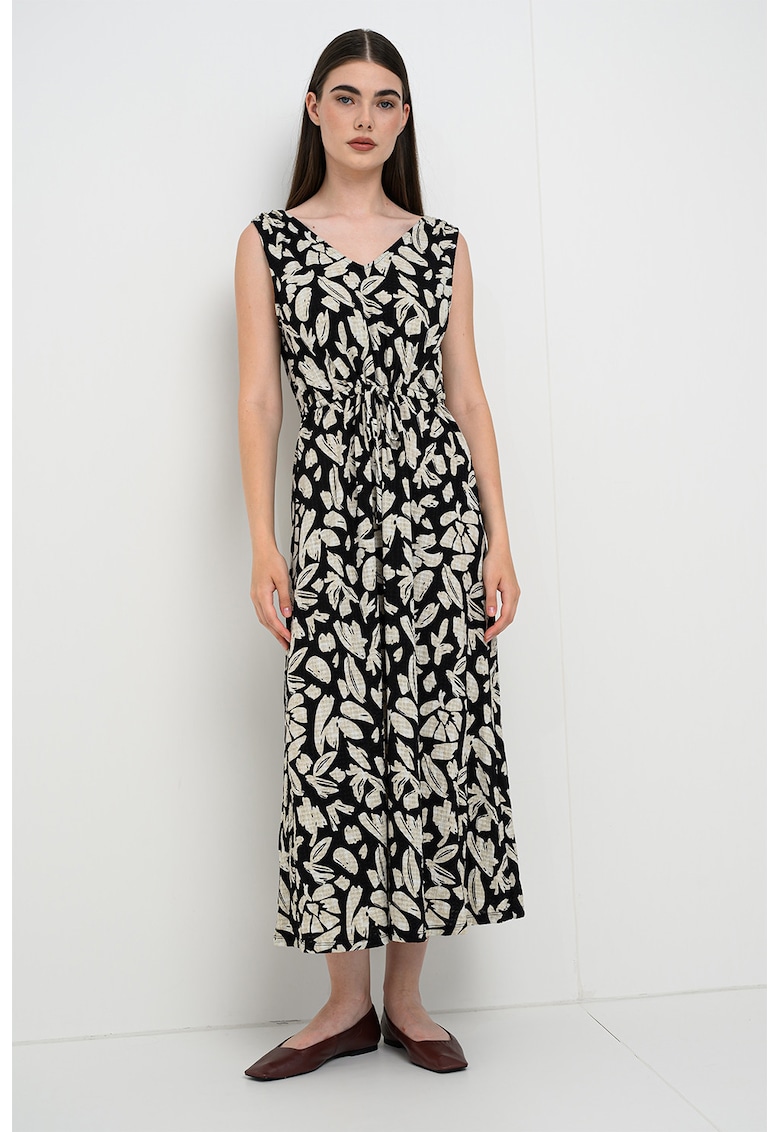 Rochie midi cu imprimeu floral - Alb fildes/Negru