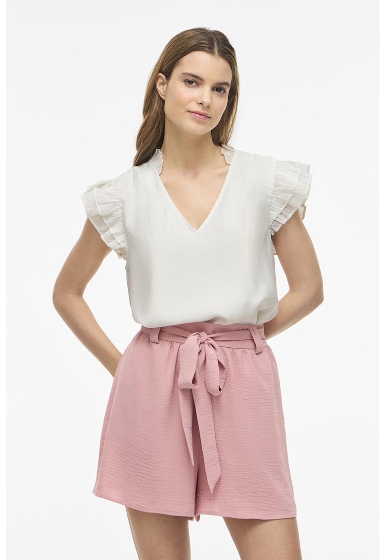 Bluza cu decolteu in V si volane - Alb