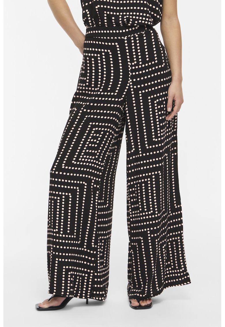 Pantaloni cu croiala ampla si talie elastica - Negru/Crem