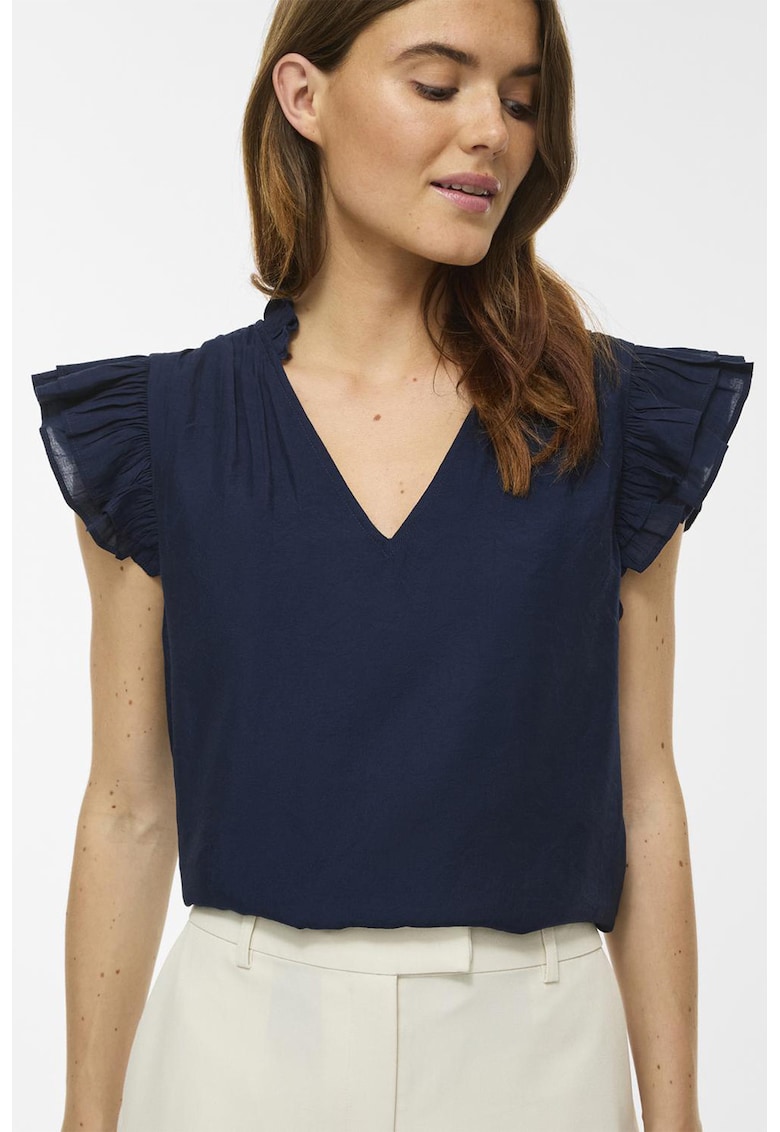 Bluza cu decolteu in V si volane - Bleumarin