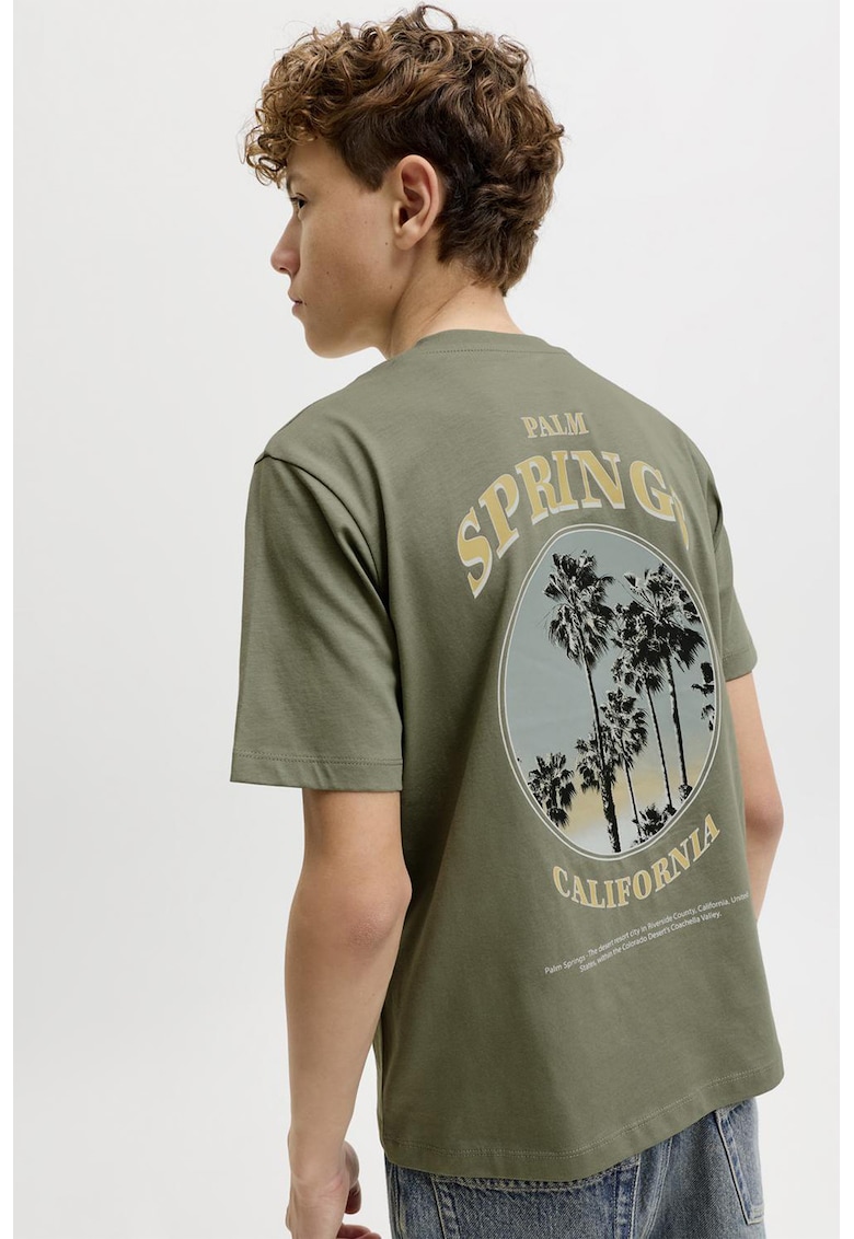 Tricou de bumbac cu imprimeu pe spate - Verde stins