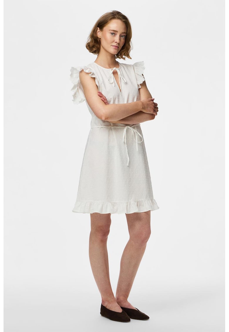 Rochie midi evazata din bumbac organic - Alb murdar