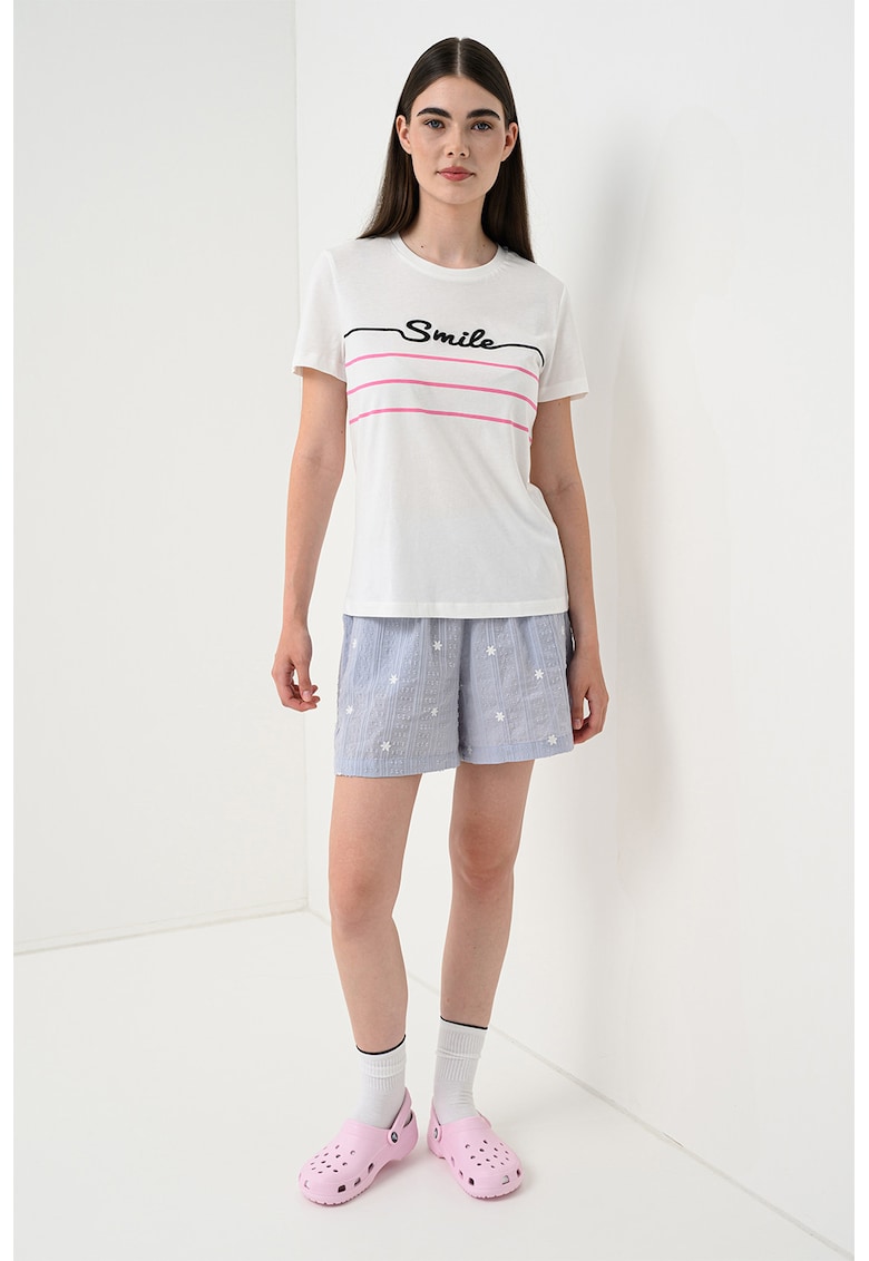 Tricou din bumbac organic cu imprimeu text - Negru/Roz neon/Alb optic