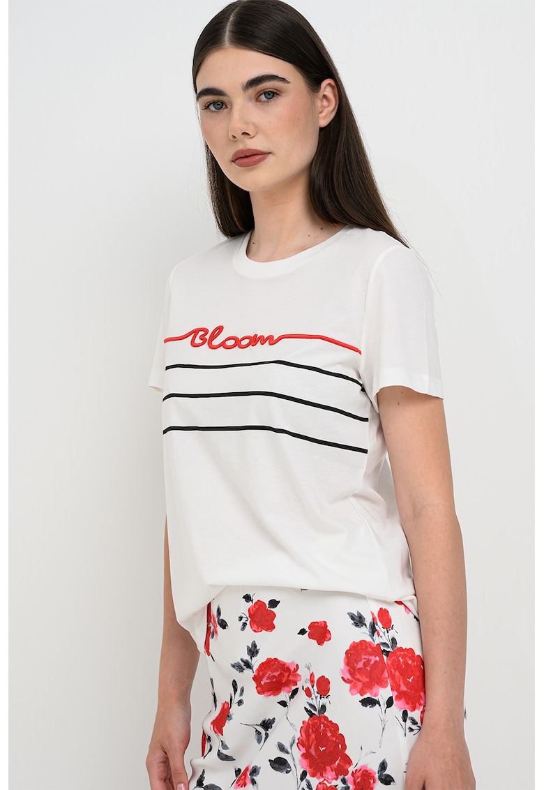 Tricou din bumbac organic cu imprimeu text - Negru/Alb optic/Rosu aprins
