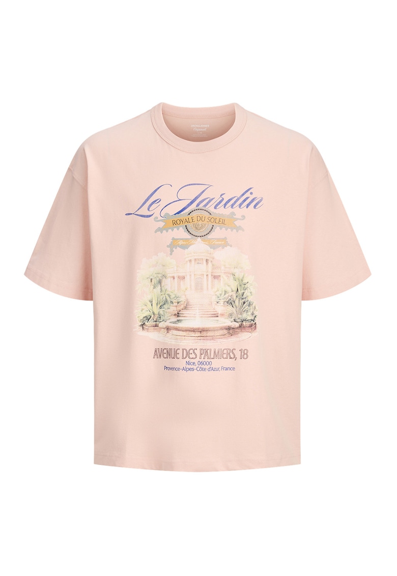 Tricou de bumbac cu imprimeu - Verde/Piersica/Albastru