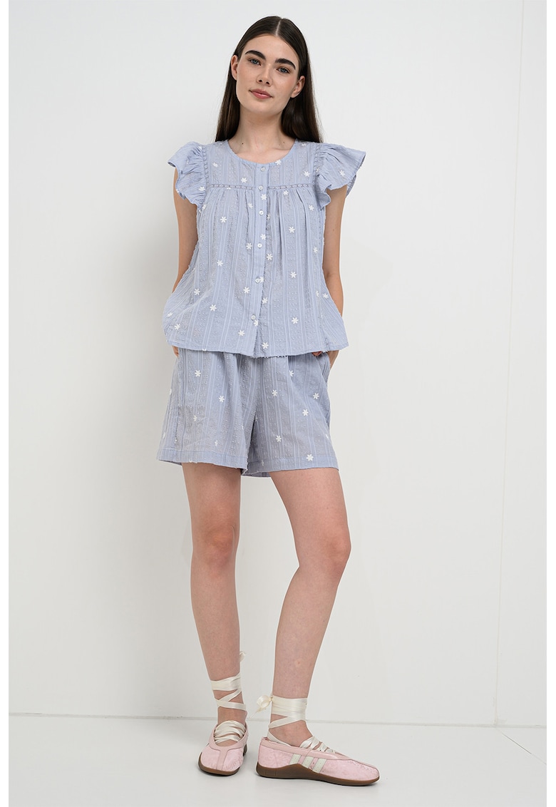 Bluza din bumbac cu broderie Fia - Albastru pastel