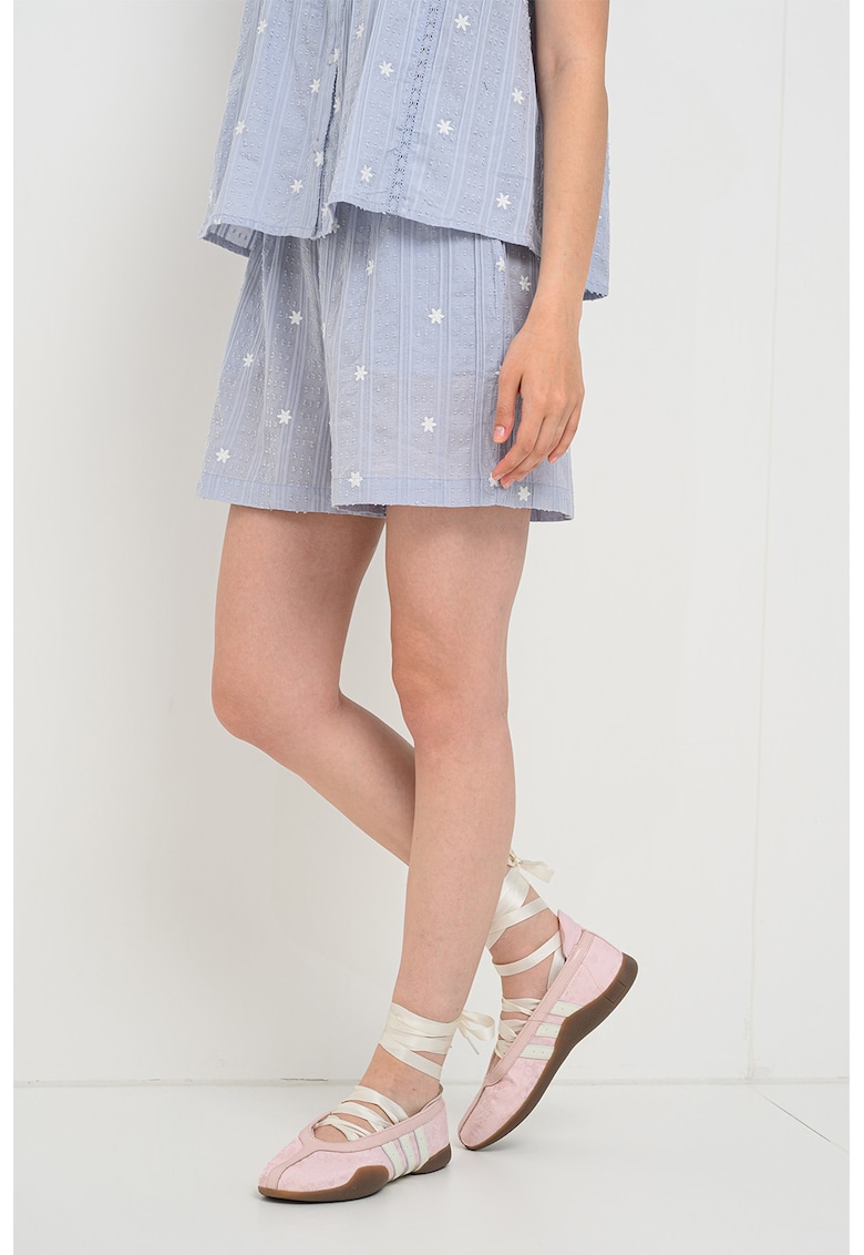 Pantaloni scurti din bumbac cu broderie Fia - Alb/Albastru pastel