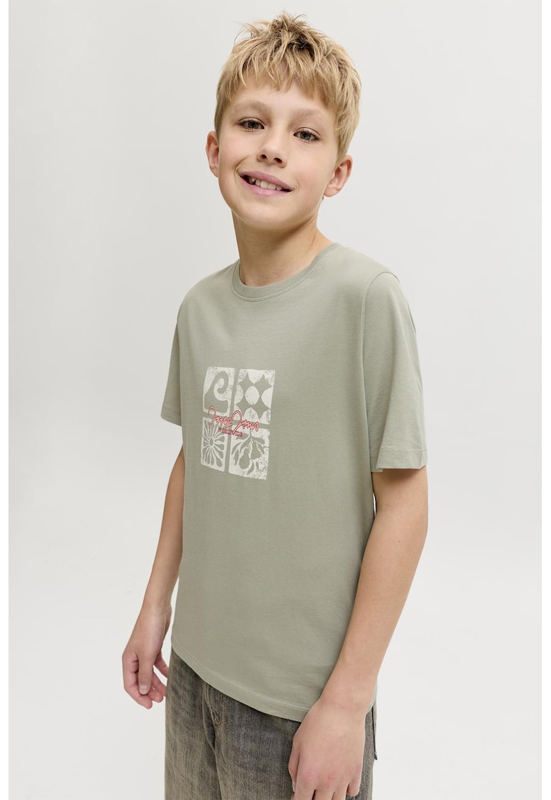 Tricou de bumbac organic cu imprimeu - Alb/Verde pastel