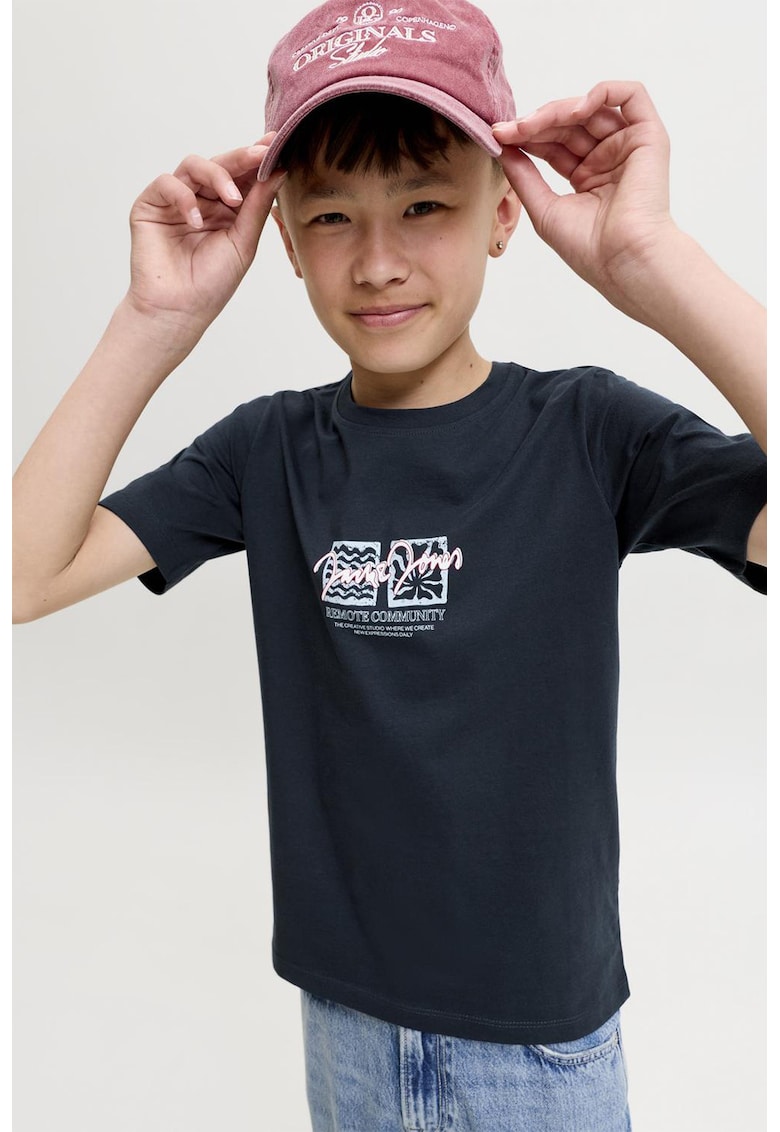 Tricou de bumbac organic cu imprimeu - Alb/Bleumarin