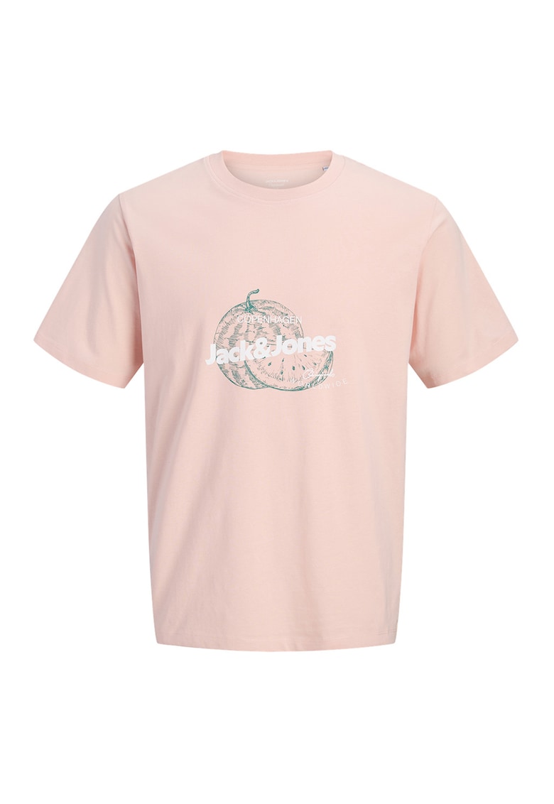 Tricou de bumbac organic cu imprimeu logo - Alb/Verde/Piersica