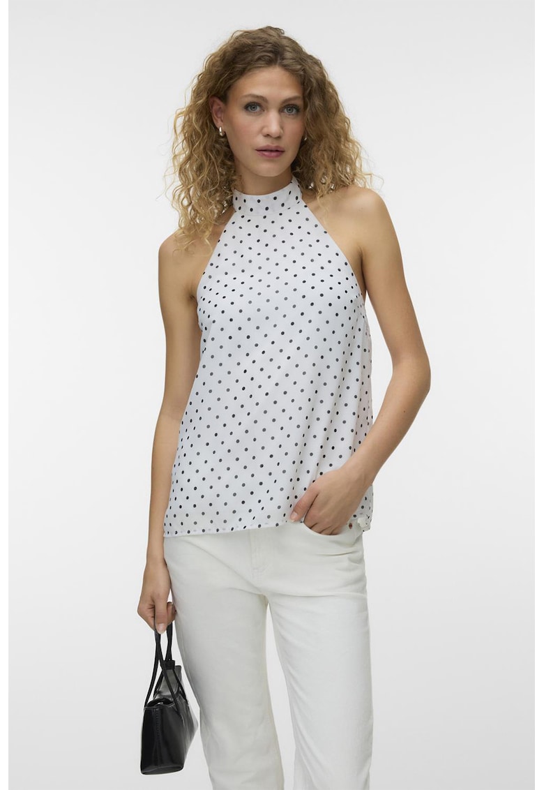 Top halter cu buline - Alb/Negru