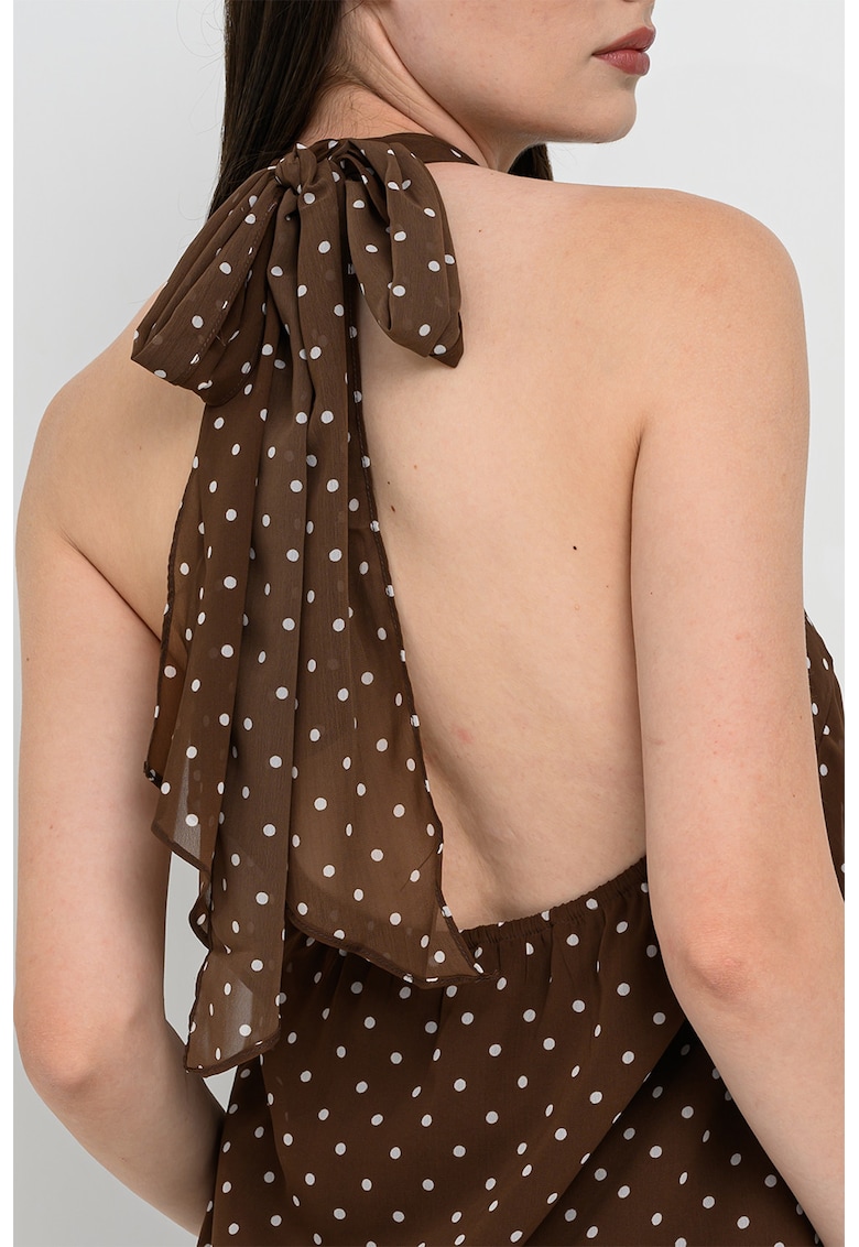 Top halter cu buline - Alb/Maro cafeniu