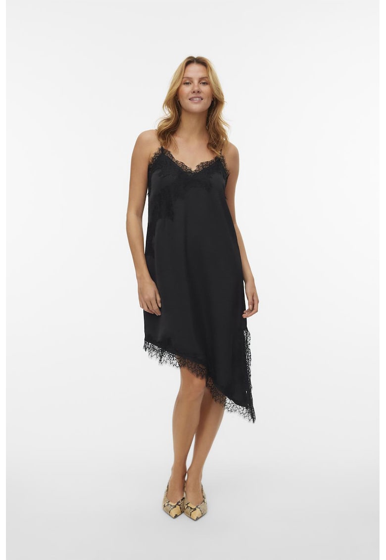 Rochie asimetrica de satin - Negru