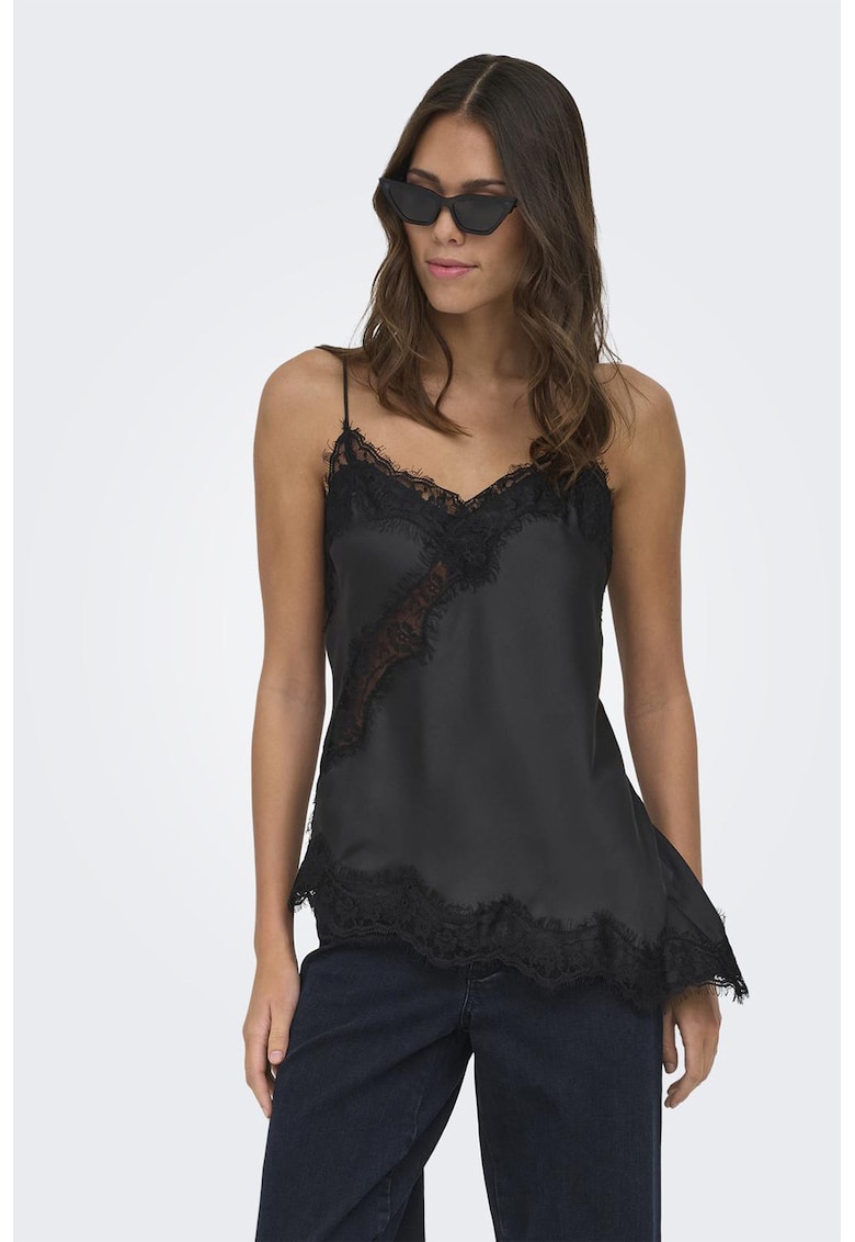 Top cu garnituri de dantela - Negru