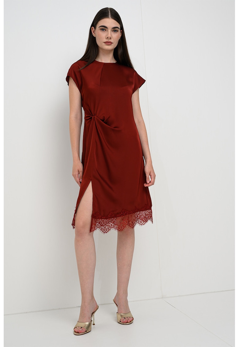 Rochie din satin cu slit lateral - Rosu inchis/Visiniu inchis