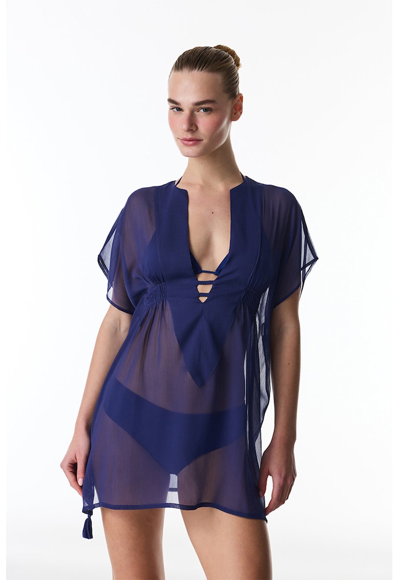 Rochie mini semitransparenta de plaja - Bleumarin