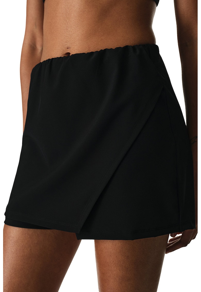 Fusta-pantalon mini de plaja cu talie inalta - Negru
