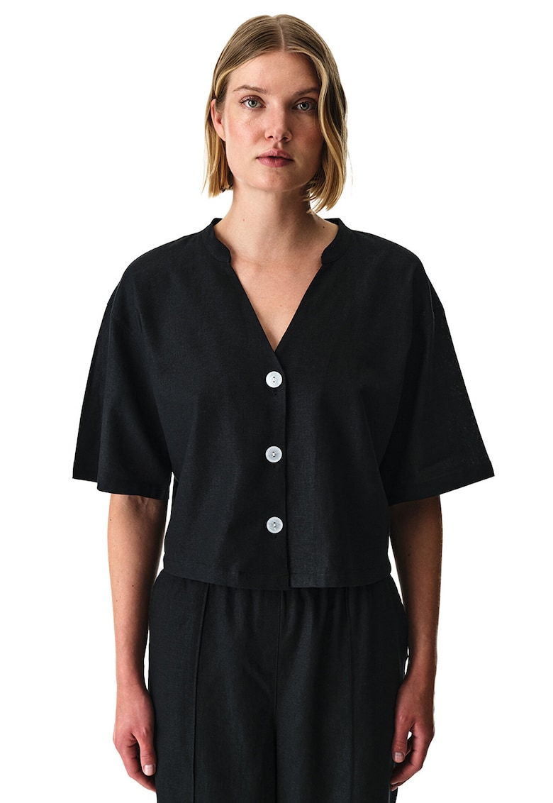 Camasa crop cu decolteu in V - Negru