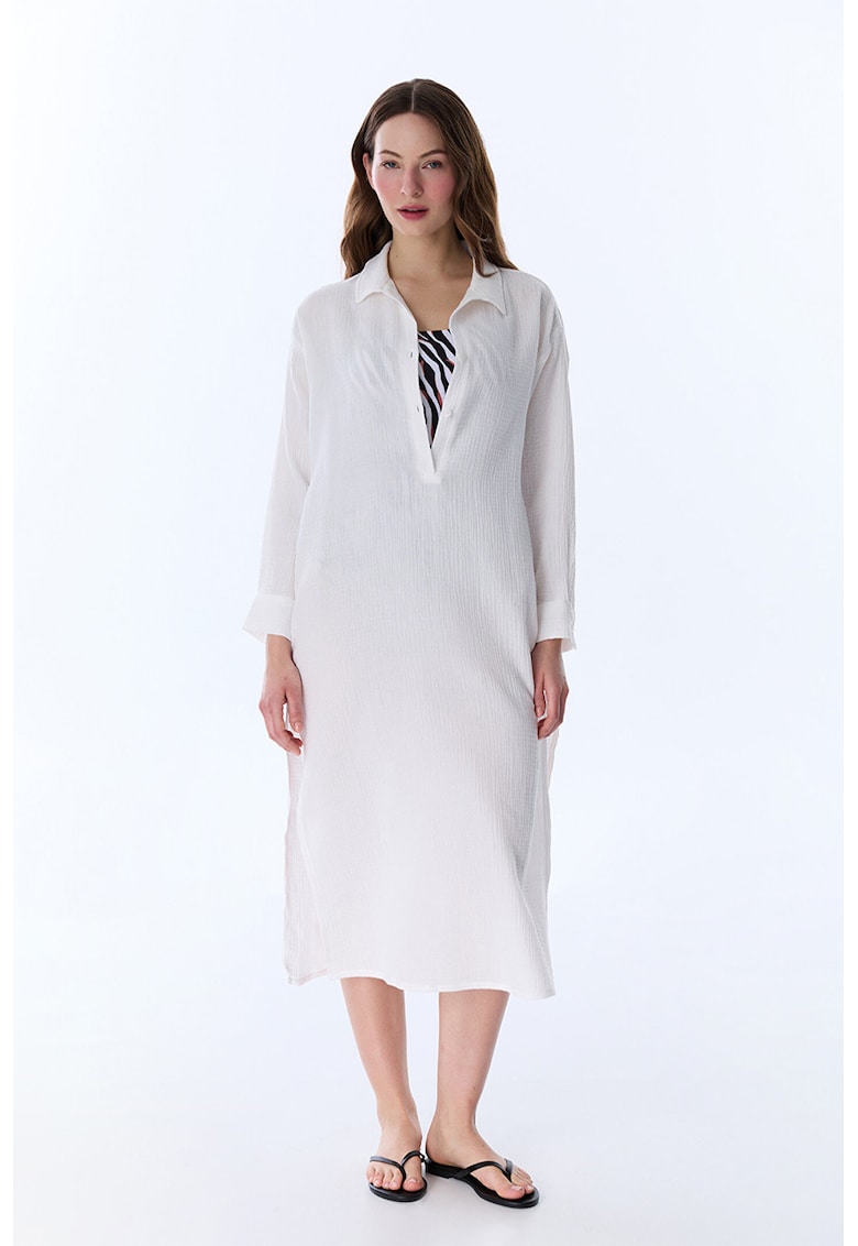 Caftan de plaja uni - din bumbac - Alb