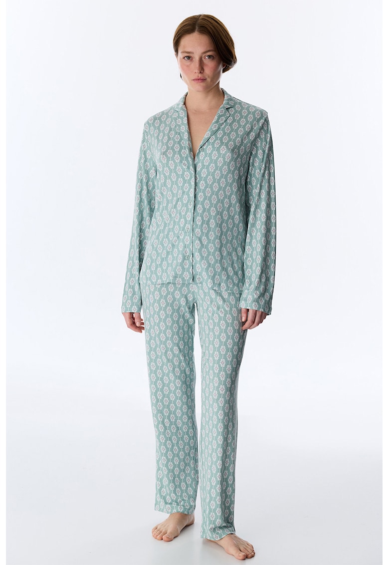 Pijama lunga cu revere decupate Alia - Verde deschis