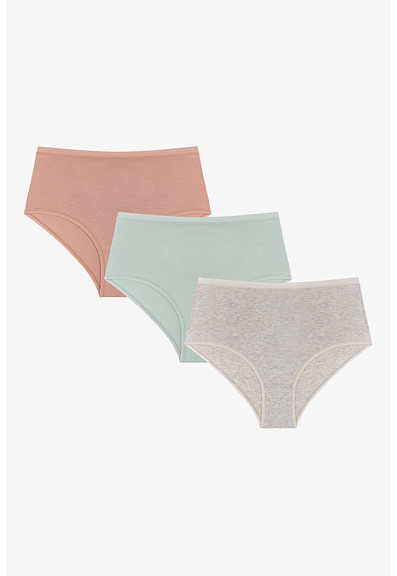 Set de 3 perechi de chiloti cu talie inalta - Multicolor