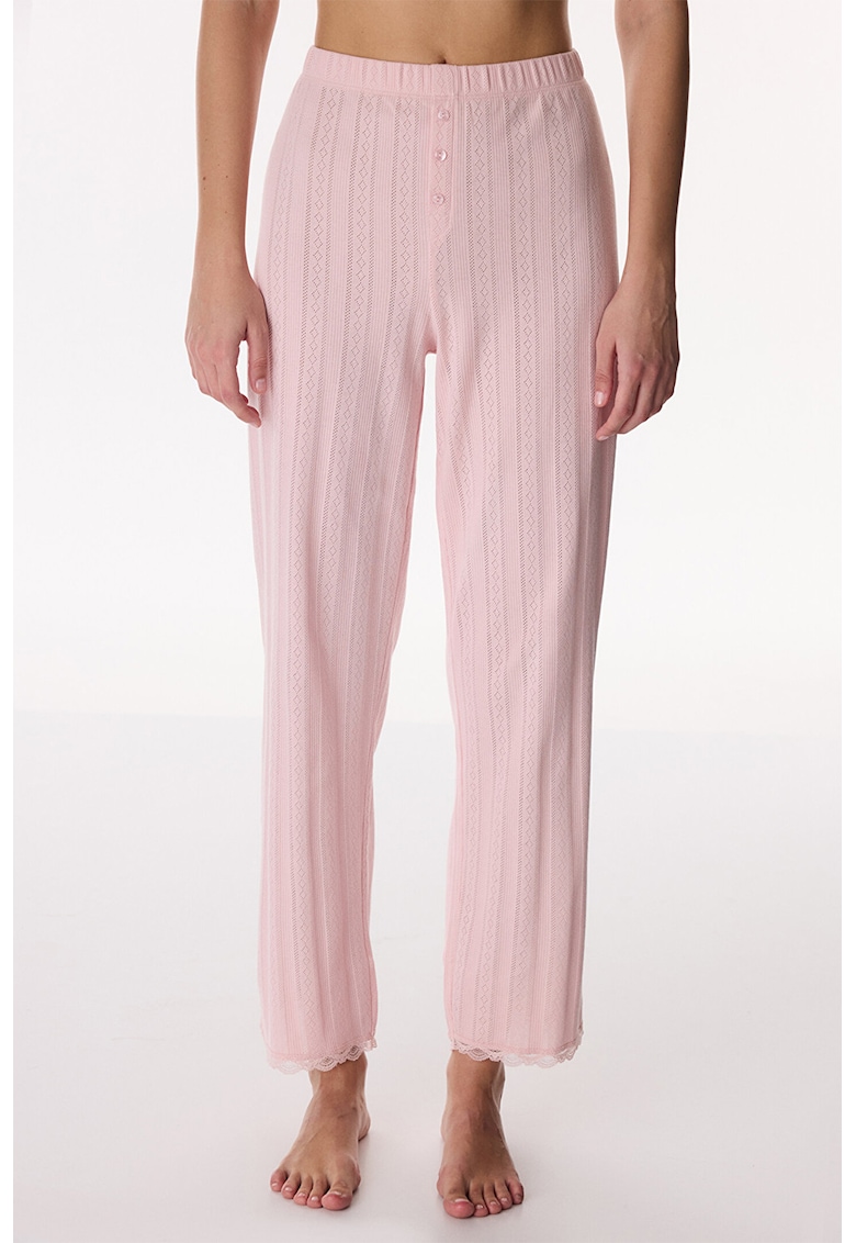 Pantaloni de pijama cu talie inalta - Roz deschis
