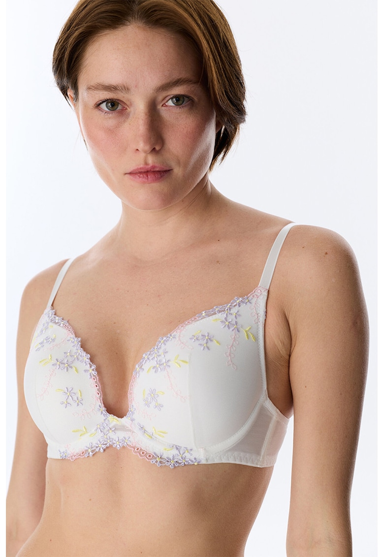 Sutien push-up cu insertii florale - Alb