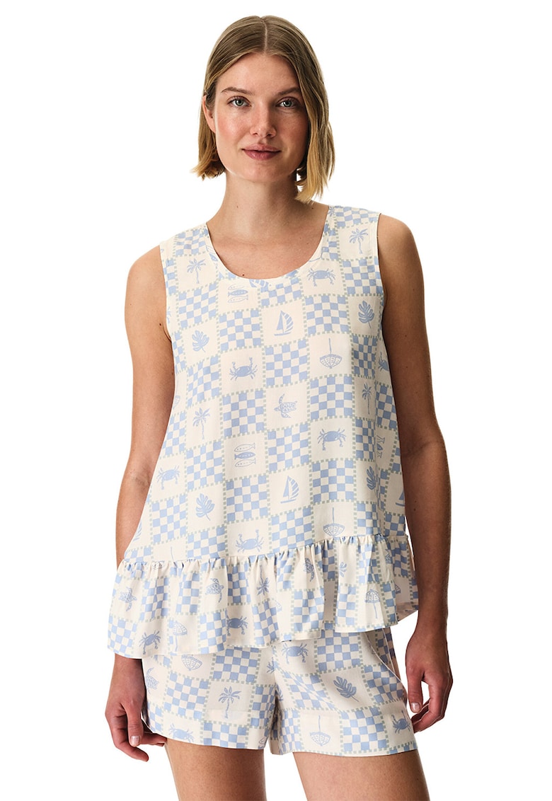Bluza de pijama cu imprimeu - Alb fildes/Albastru deschis