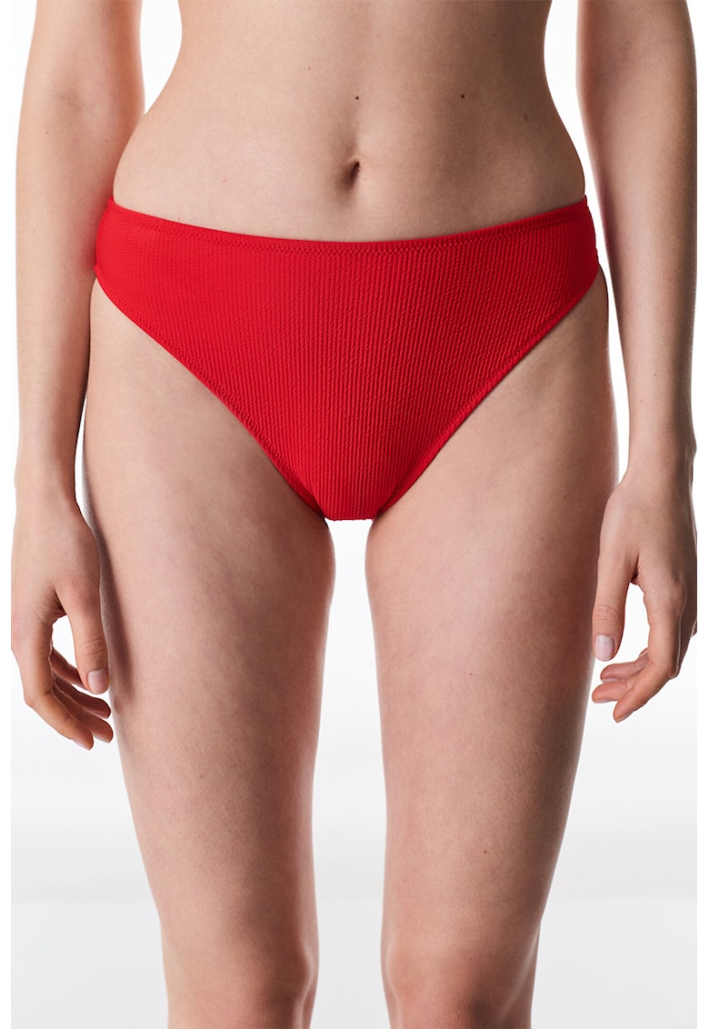 Slip brazilian cu talie medie si aspect striat - Rosu