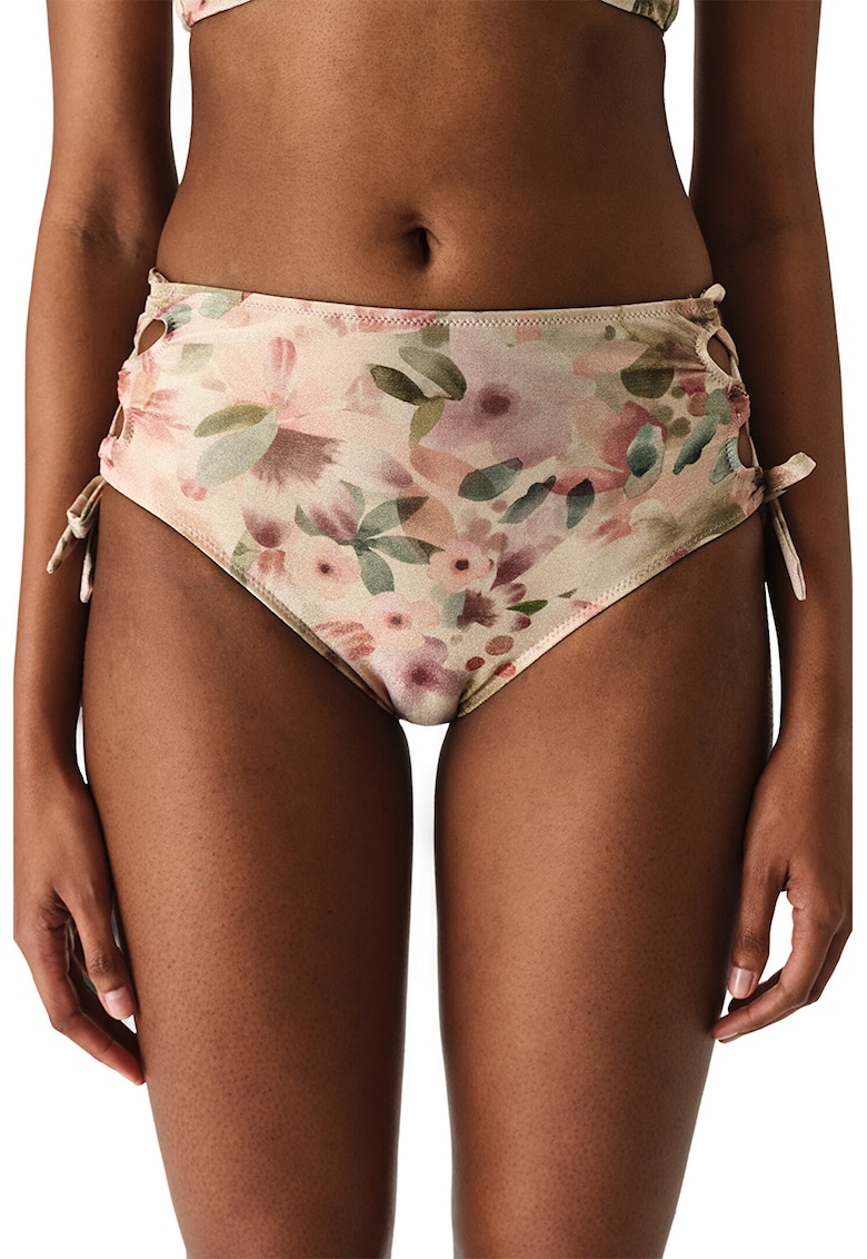 Slip cu bretele incrucisate si model floral - Multicolor