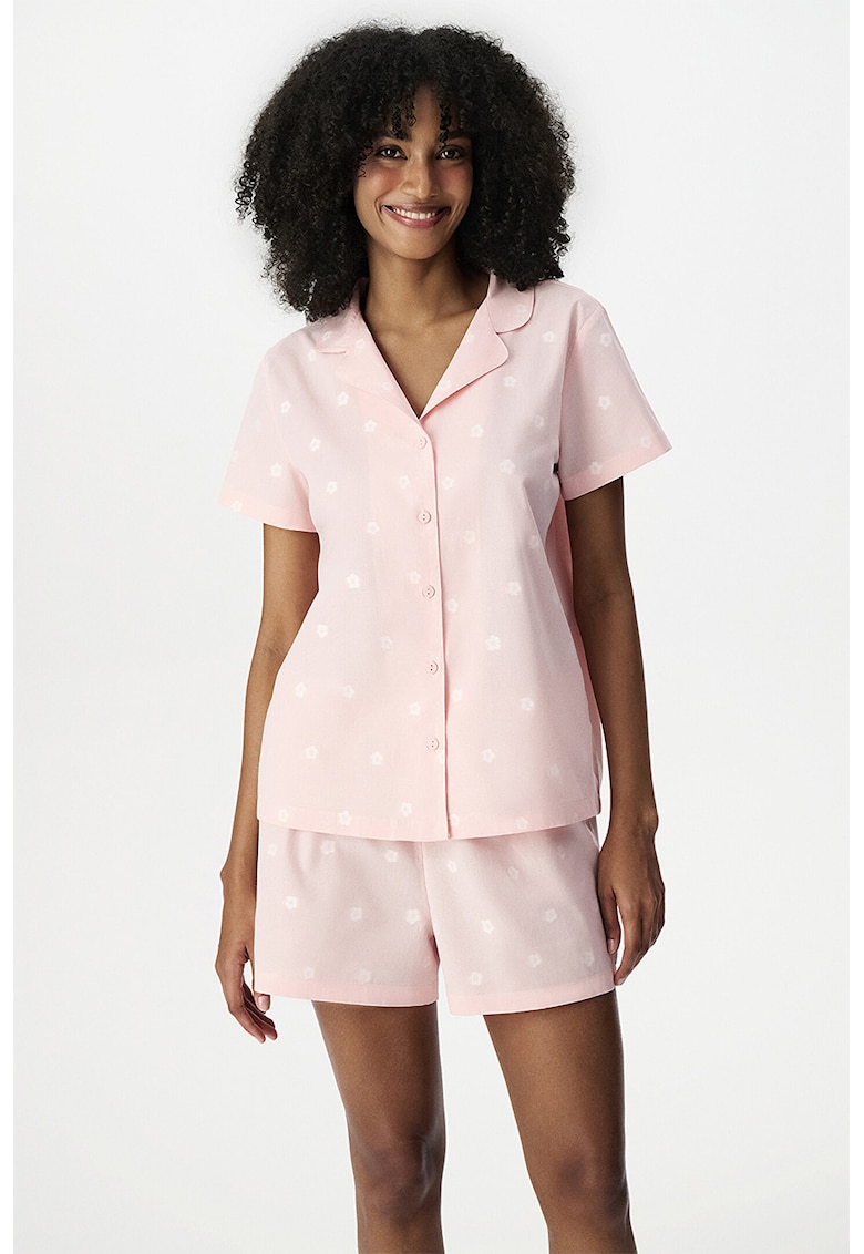 Pijama cu pantaloni scurti din bumbac - Alb/Roz deschis