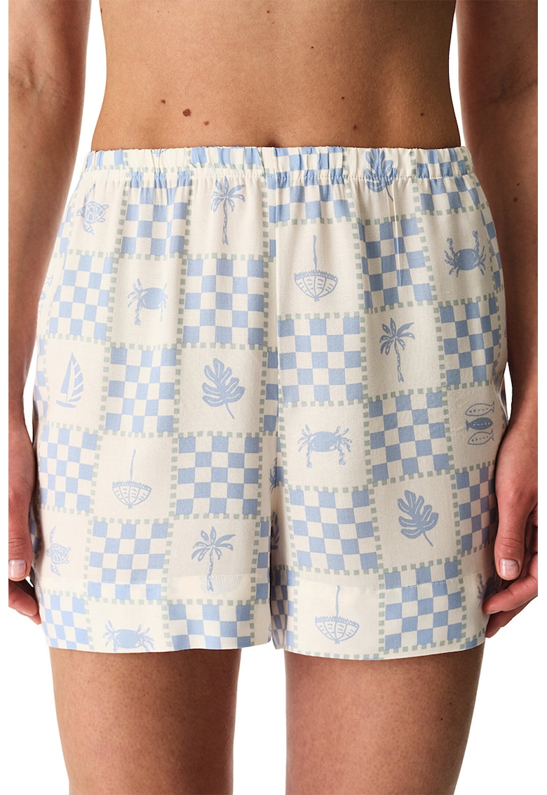 Pantaloni scurti de pijama cu model - Alb fildes/Albastru deschis