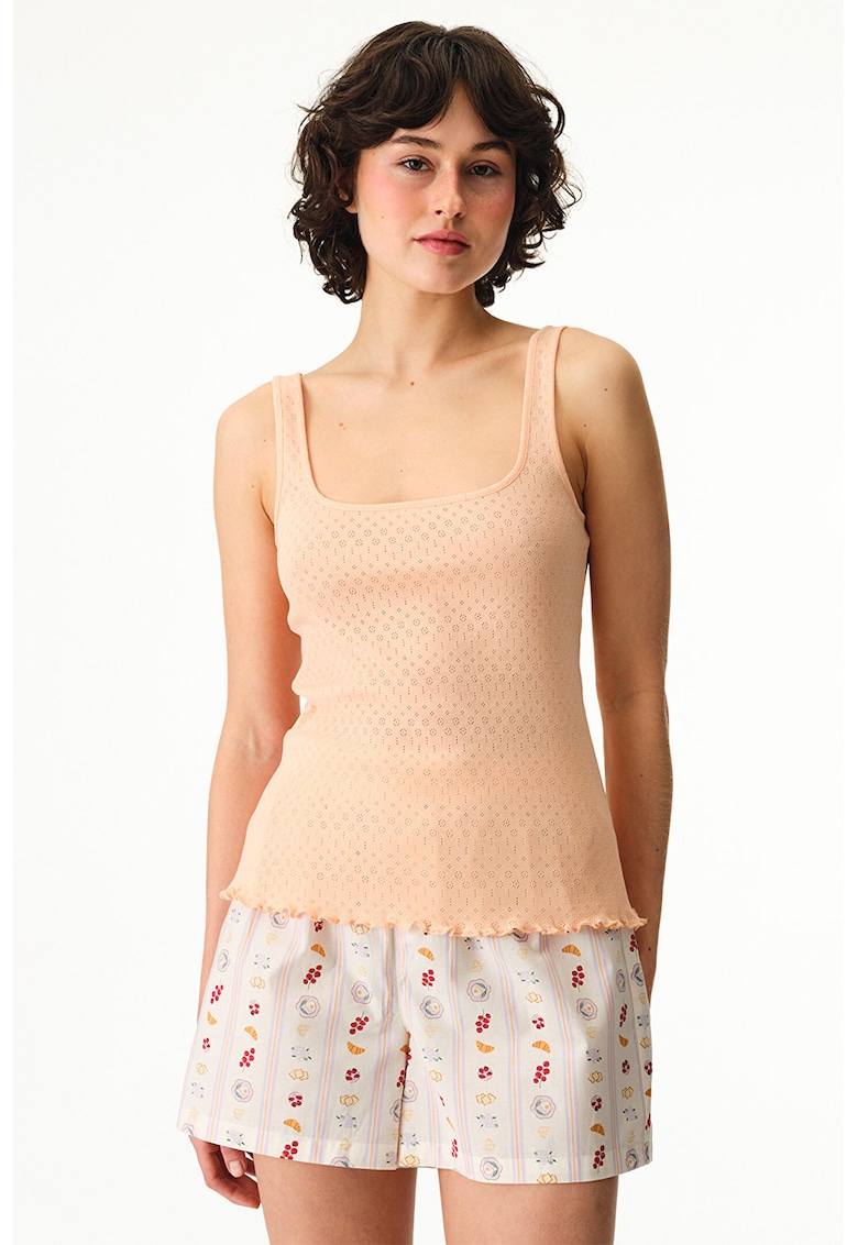 Pijama cu pantaloni scurti din bumbac - Alb/Piersica