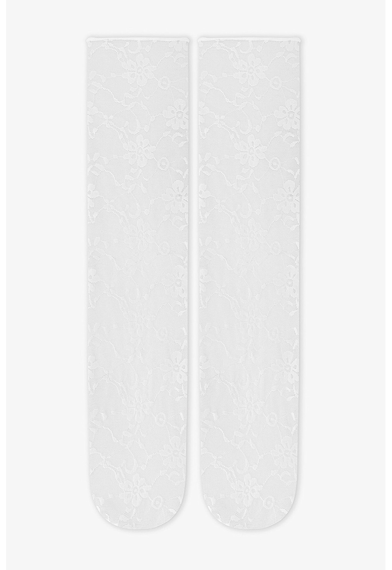 Sosete lungi transparente cu model floral - Ecru