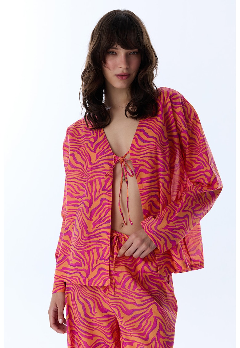 Pareo de bumbac cu model - Roz neon/Portocaliu mandarina