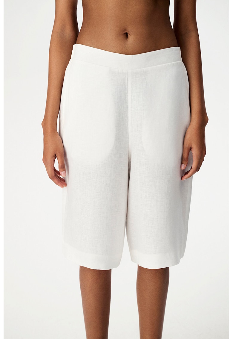 Pantaloni scurti de in cu talie elastica - Alb optic