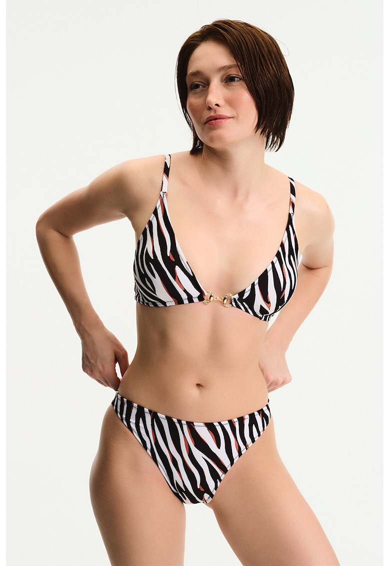 Sutien de baie cu model zebra cu detaliu metalic - Negru/Alb optic/Rosu mac