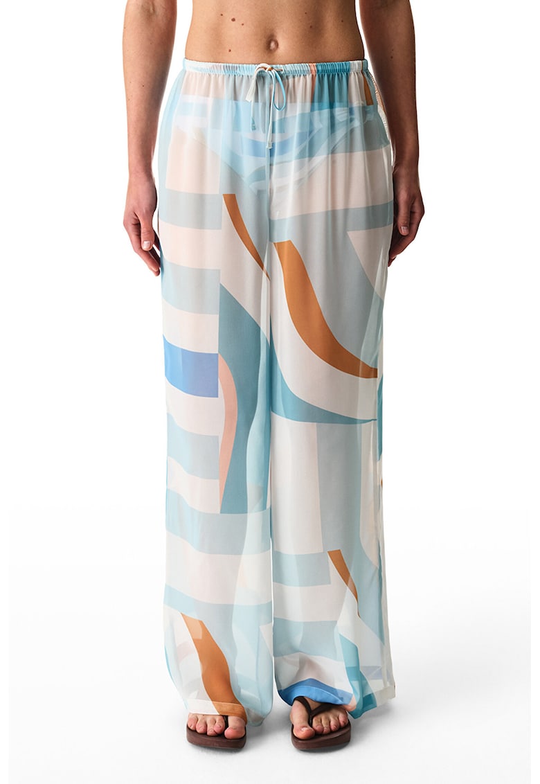 Pantaloni de plaja cu model si talie inalta - Portocaliu stins/Albastru pal/Albastru stins/Albastru petrol