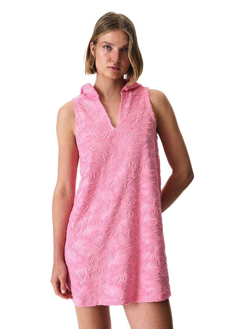 Rochie texturata de plaja cu gluga - Roz deschis