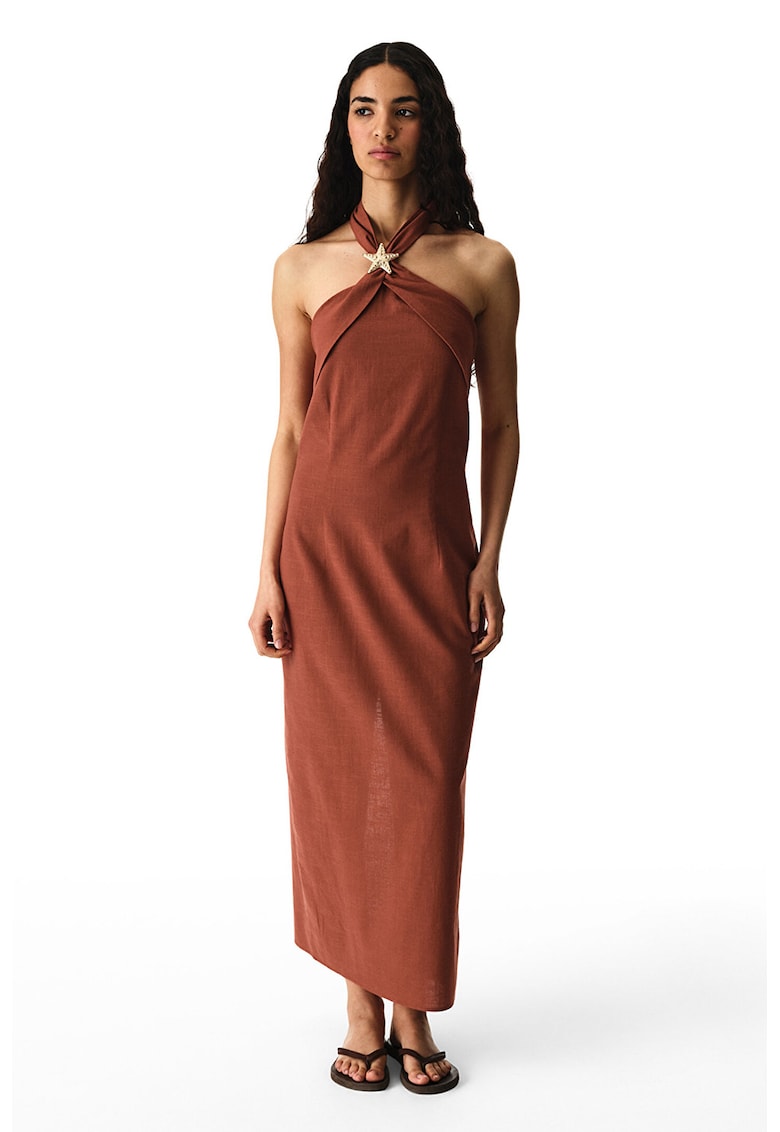 Rochie halter cu detaliu stea de mare - Maro cognac