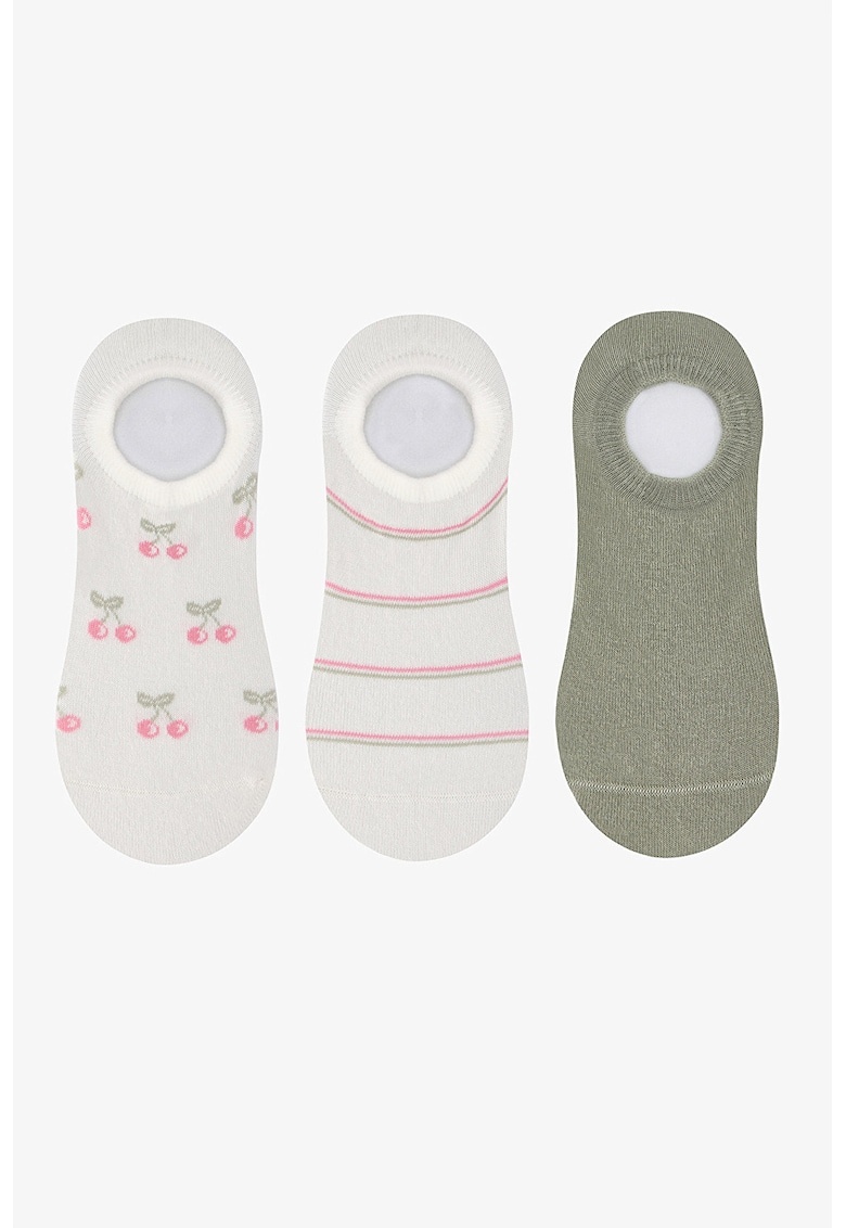 Set de 3 perechi de sosete foarte scurte - Alb murdar/Verde stins