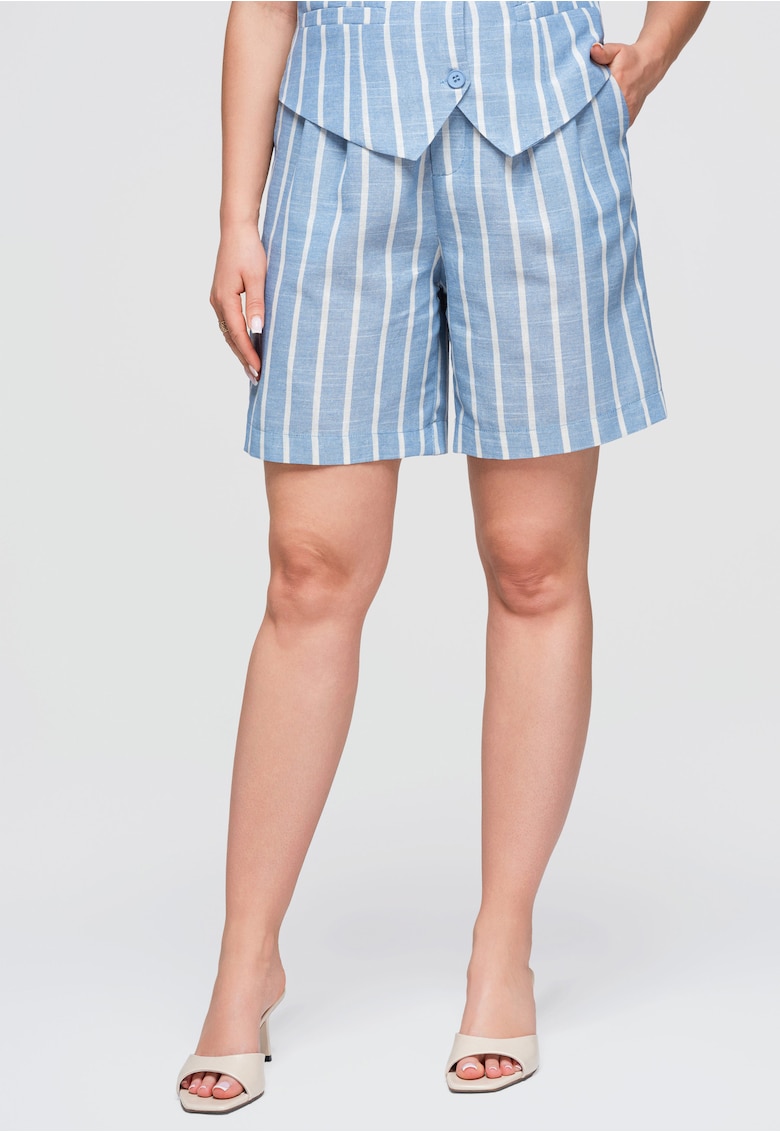 Pantaloni scurti dama cu talie inalta si croiala lejera OW-ST-E0017 - Albastru