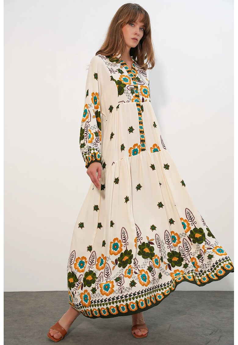 Rochie Maxi - Casual - Etnic - Verde Kaki - 100% viscoza
