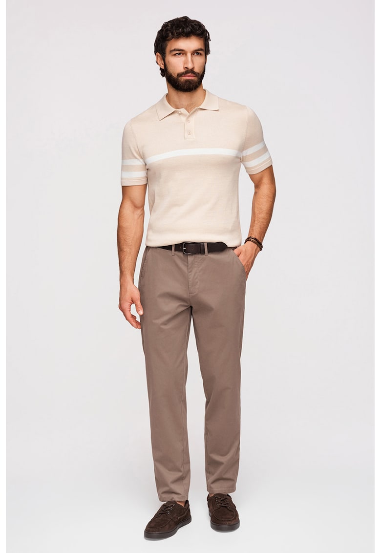 Pantaloni chino cu talie elastica - Maro deschis