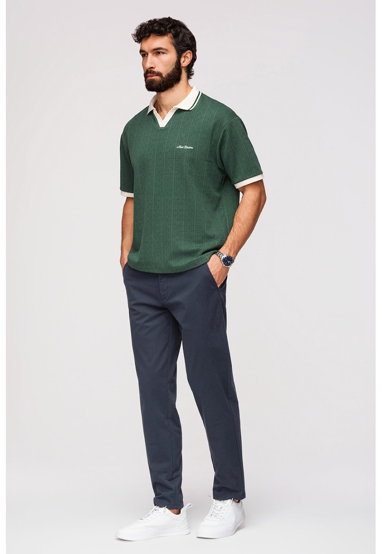 Pantaloni chino cu talie elastica - Bleumarin