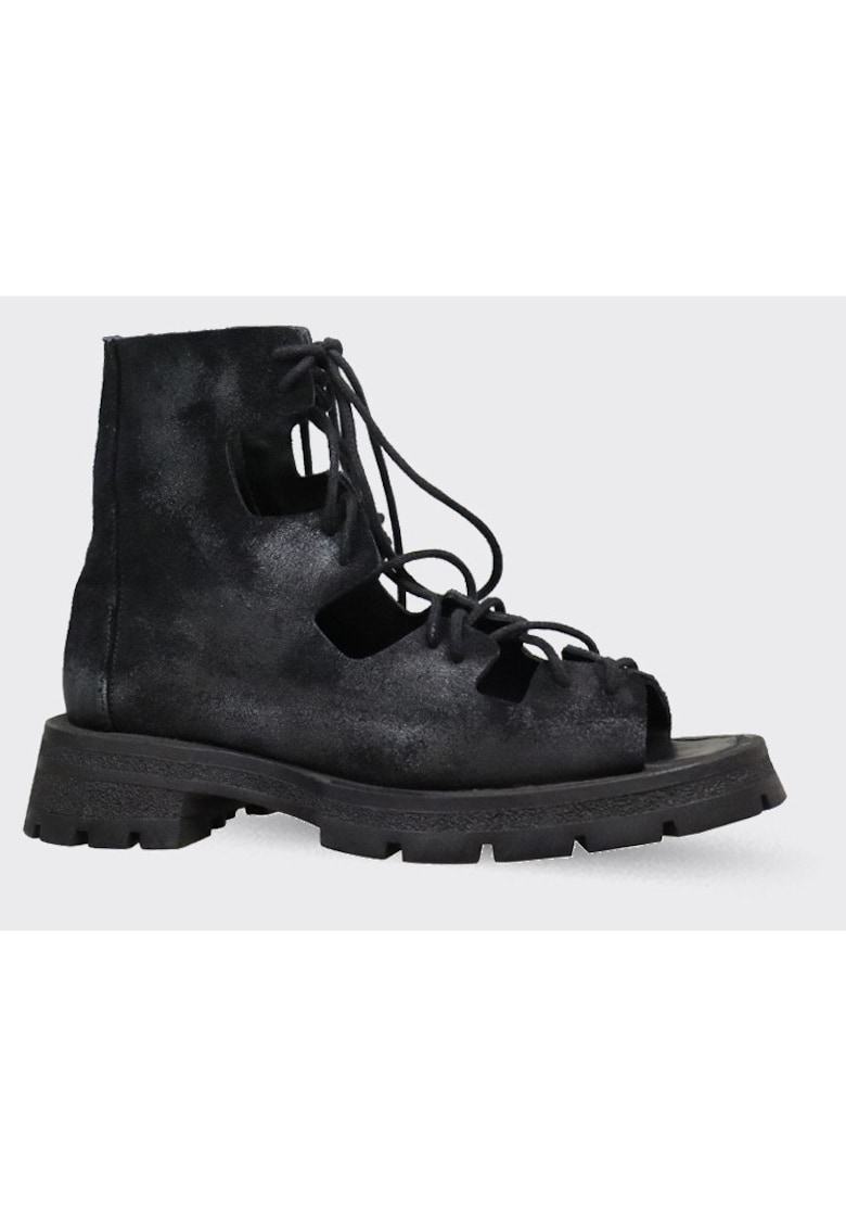 Ghete din piele cu siret - Negru