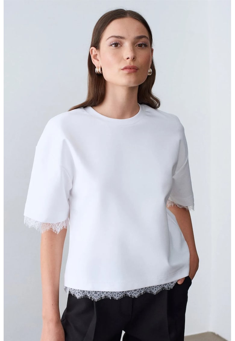 Tricou dama - tricou din bumbac si elastan - alb - maneca scurta - captusit