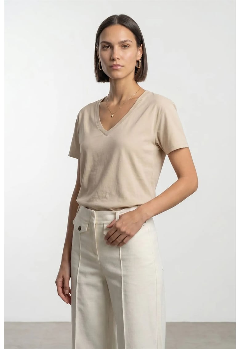 Bluza dama - bluza din bumbac Tencel - casual - maneca scurta - bej natural