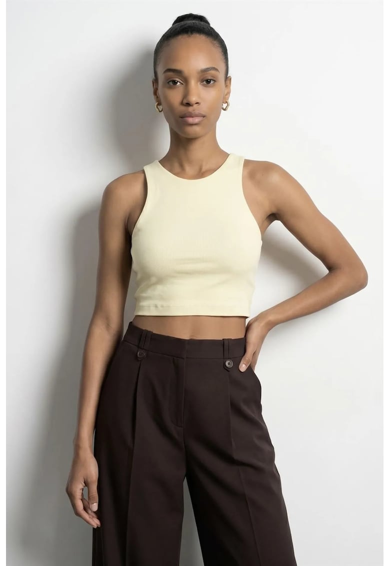 Bluza dama - crop - fara maneci - crem - tricotatadqf - Crem